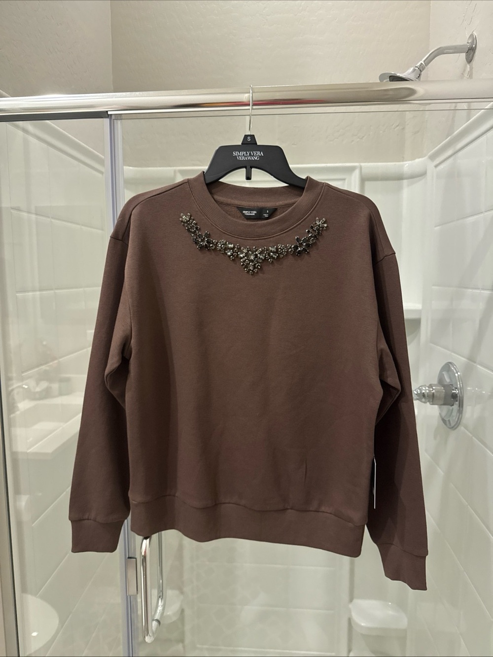Embellished Crewneck Sweatshirt - Brown